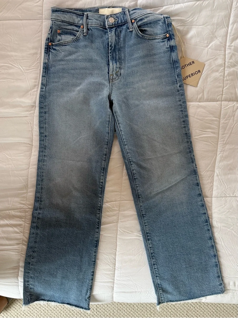 NWT MOTHER Kick It Ankle Fray, Blue Straight-Leg Jeans - Picture 4 of 7